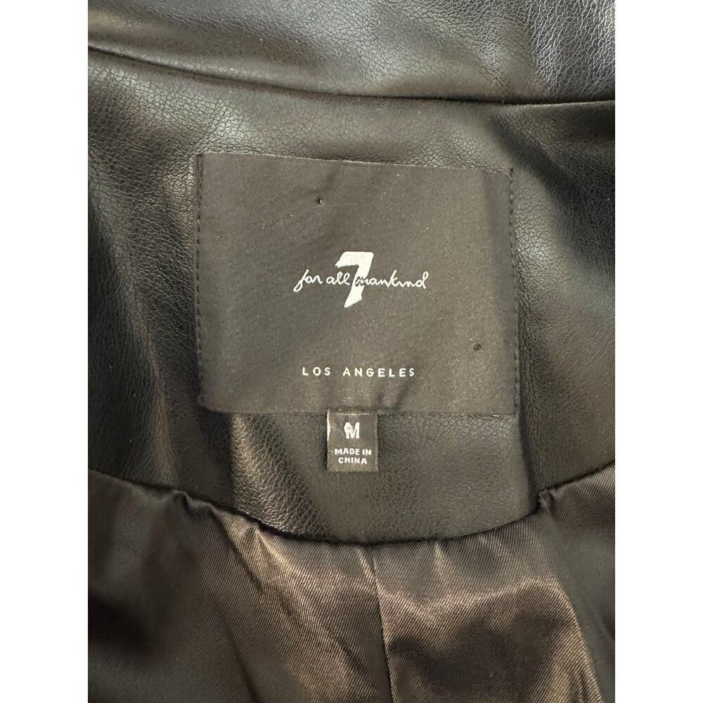7 For All Mankind Faux Leather Black Blazer Women's Medium Gold Buttons - Picture 2 of 8